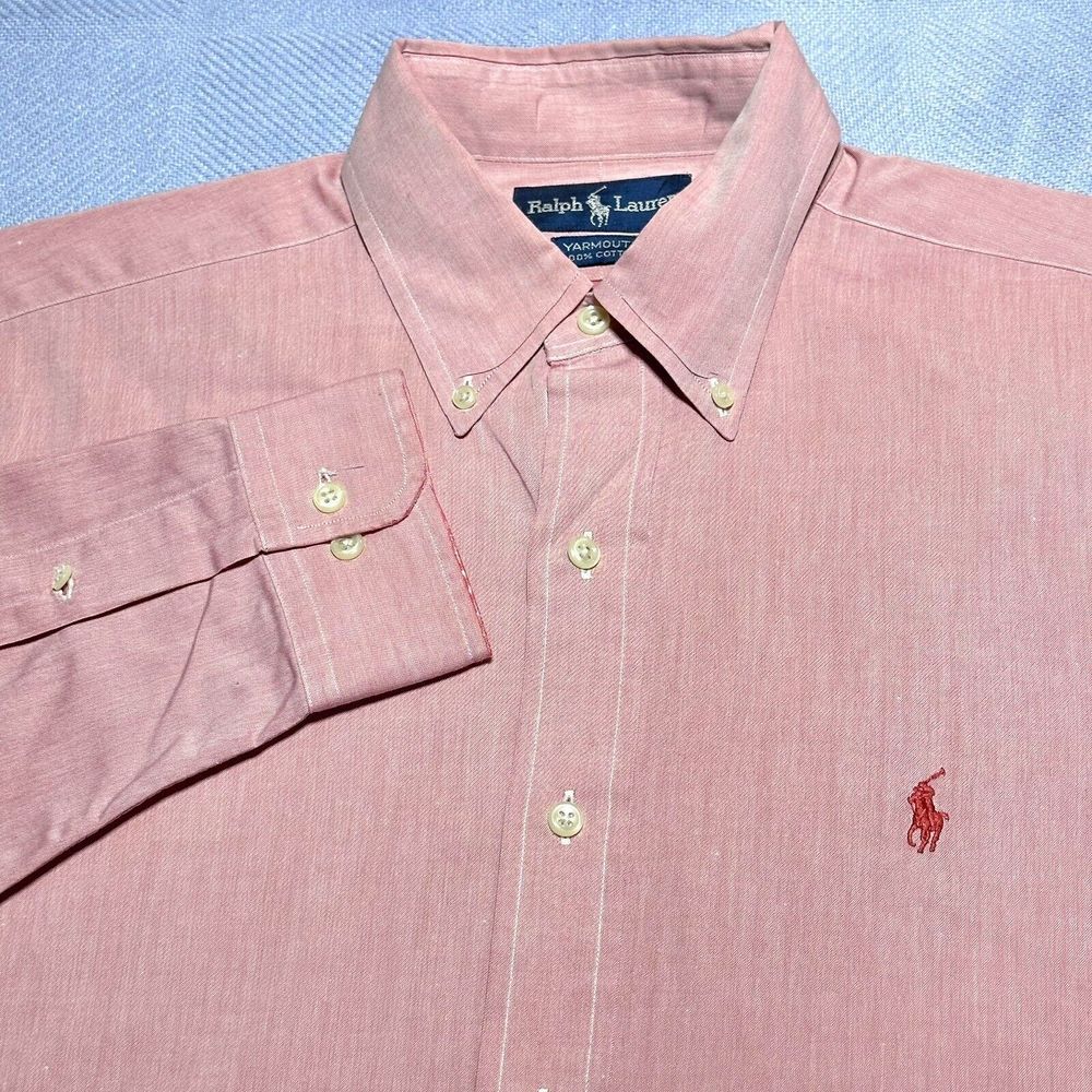 Ralph Lauren Yarmouth Solid Pink Front Button Down Shirt Men's Size 15.5